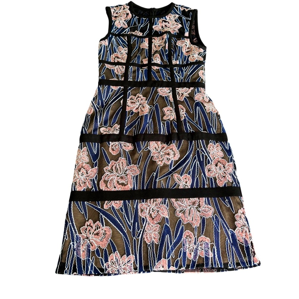 Dress The Population Marisol Navy Multi Floral‎ Embroidered Midi Dress XS DDRB11